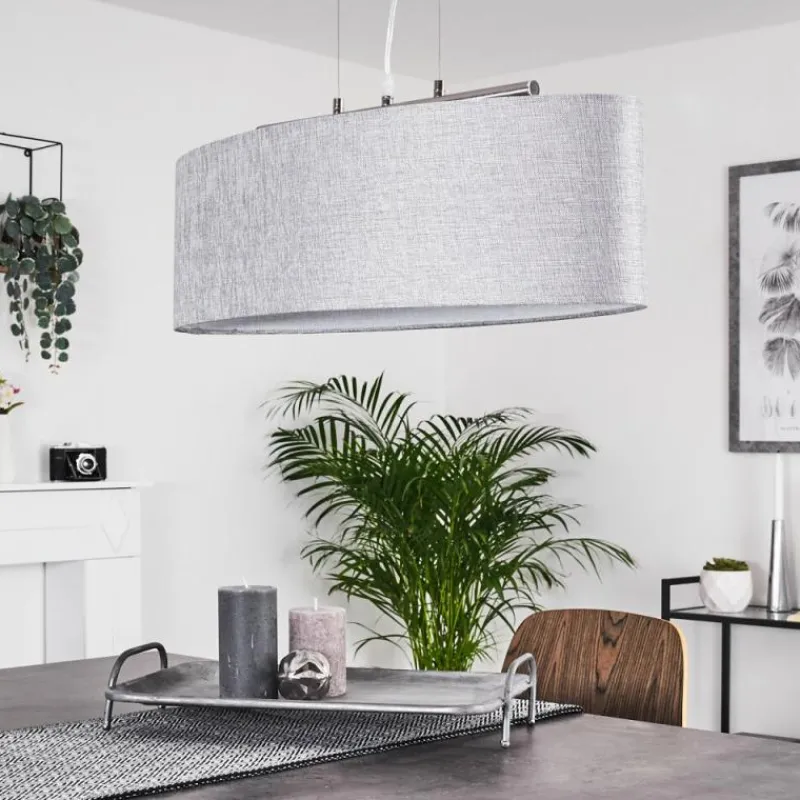 Lampes En Tissu-hofstein Suspension Tallaboa Gris, Nickel mat, 3 lumières
