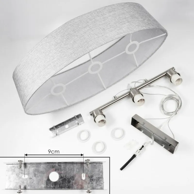 Lampes En Tissu-hofstein Suspension Tallaboa Gris, Nickel mat, 3 lumières