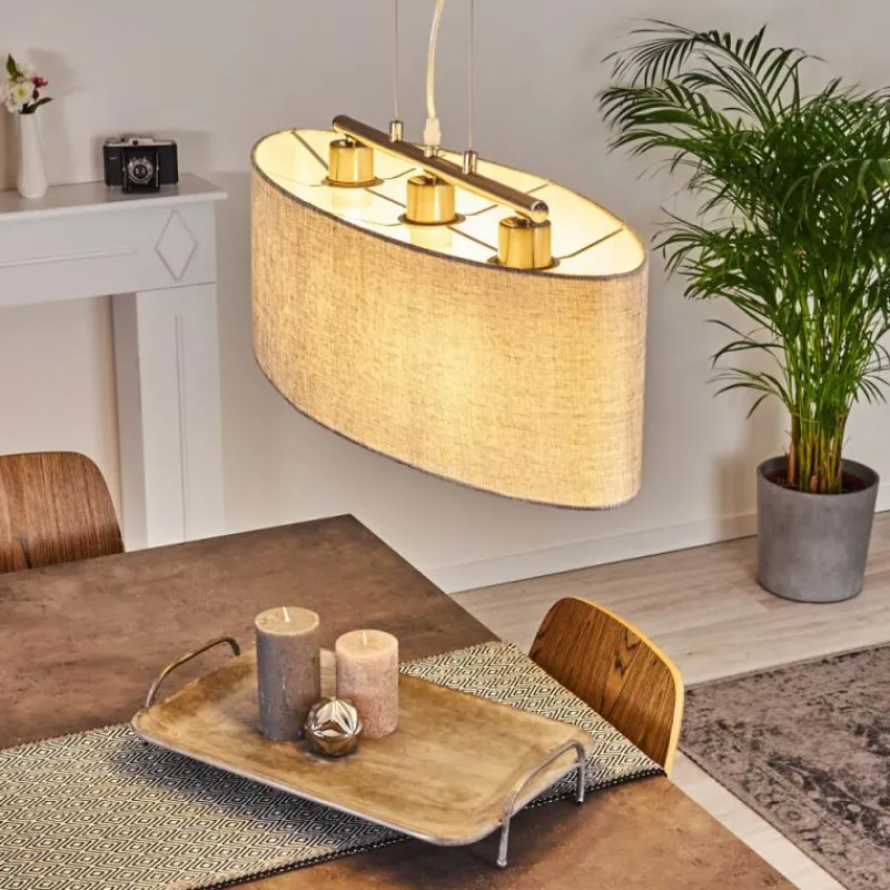 Lampes En Tissu-hofstein Suspension Tallaboa Gris, Nickel mat, 3 lumières