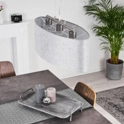 Lampes En Tissu-hofstein Suspension Tallaboa Gris, Nickel mat, 3 lumières