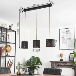 Lampes En Tissu-hofstein Suspension Tallaboa Noir, 3 lumières