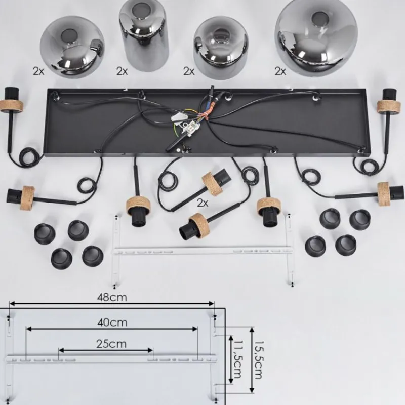 Suspension Verre Fumé-hofstein Suspension Talok Noir, 8 lumières
