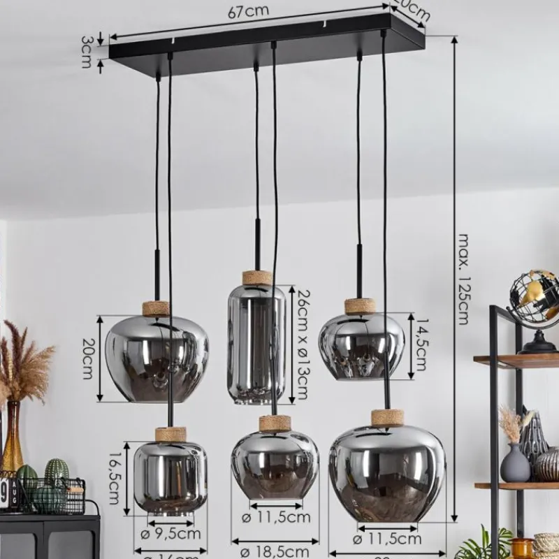 Suspension Verre Fumé-hofstein Suspension Talok Noir, 6 lumières