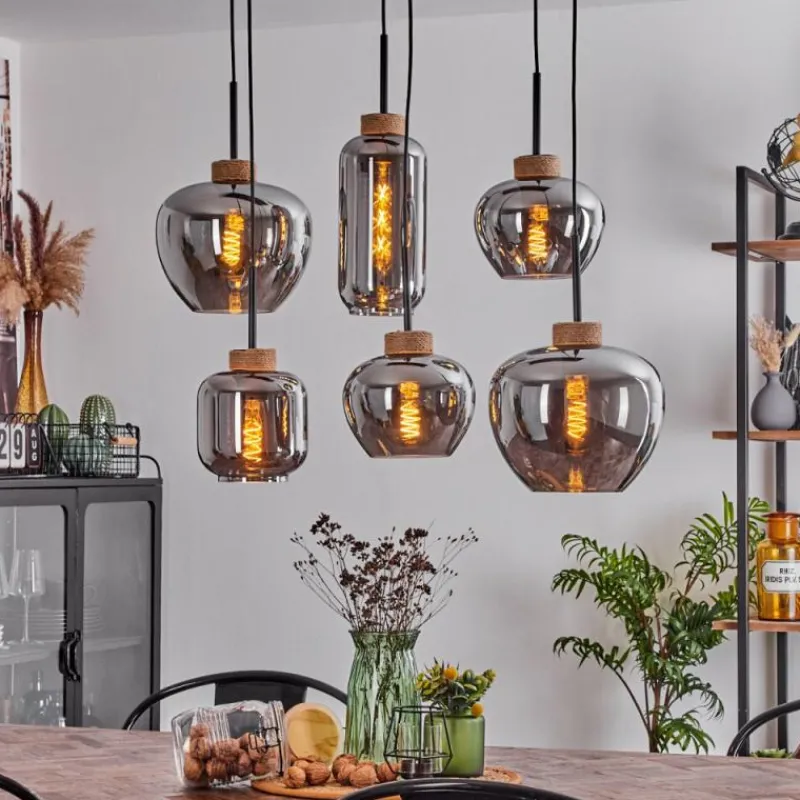 Suspension Verre Fumé-hofstein Suspension Talok Noir, 6 lumières