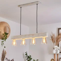 Luminaires Scandinaves-hofstein Suspension Tapso Bois clair, Blanc, 4 lumières