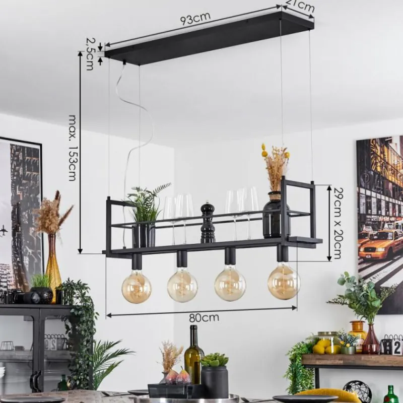 Lampes Industrielles-hofstein Suspension Tasan Noir, 4 lumières