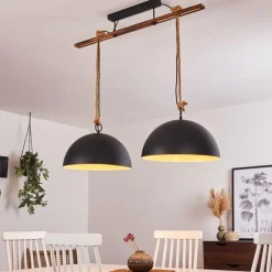 Lampes Vintages & Rétros-hofstein Suspension Teneru Bois foncé, Noir, 2 lumières