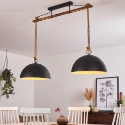 Lampes Vintages & Rétros-hofstein Suspension Teneru Bois foncé, Noir, 2 lumières