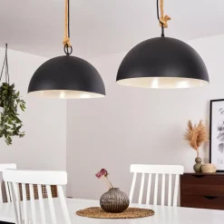 Lampes Vintages & Rétros-hofstein Suspension Teneru Bois foncé, Noir, 2 lumières