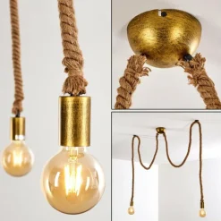 Lampes Dorées-hofstein Suspension Tenna Kordel Brun, Noir doré, 2 lumières