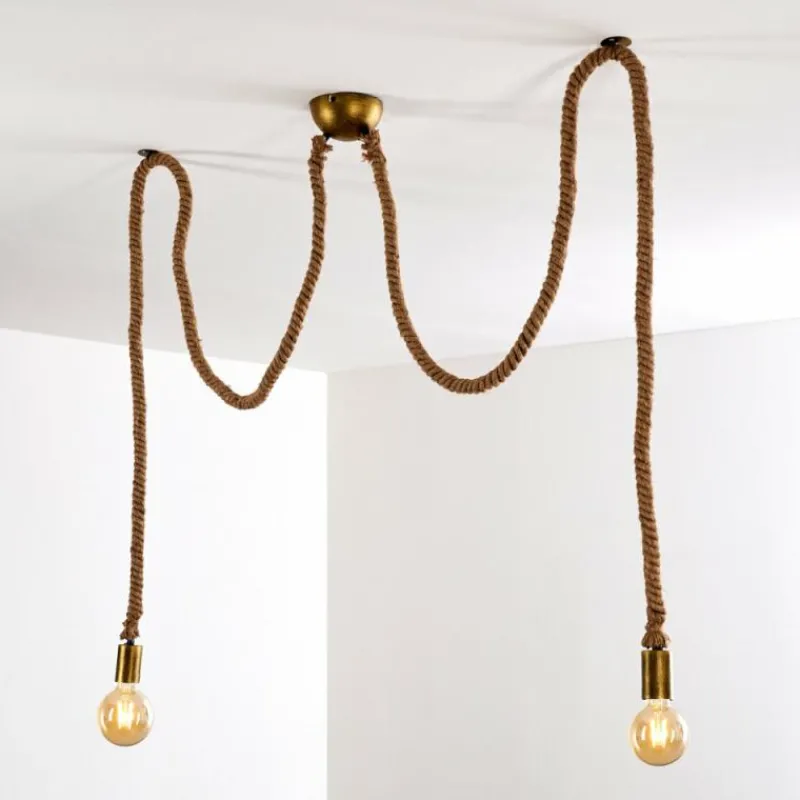 Lampes Dorées-hofstein Suspension Tenna Kordel Brun, Noir doré, 2 lumières