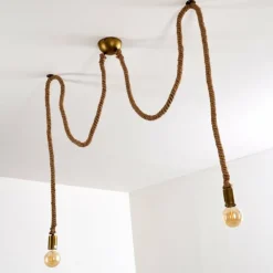 Lampes Dorées-hofstein Suspension Tenna Kordel Brun, Noir doré, 2 lumières