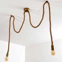 Lampes Dorées-hofstein Suspension Tenna Kordel Brun, Noir doré, 2 lumières