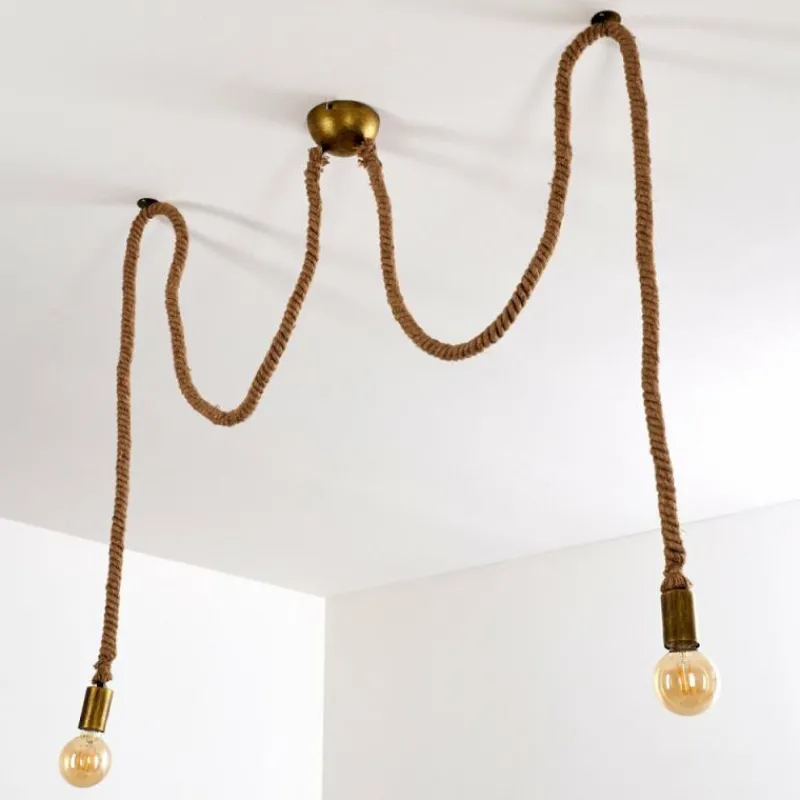 Lampes Dorées-hofstein Suspension Tenna Kordel Brun, Noir doré, 2 lumières