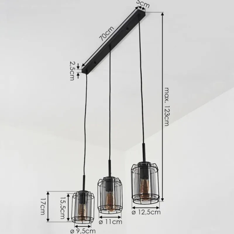 hofstein Suspension Thusis Noir, 3 lumières