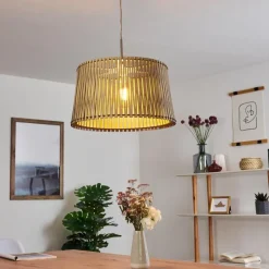 Luminaires Rustiques-hofstein Suspension Timmele Bois clair, Nickel mat, 1 lumière