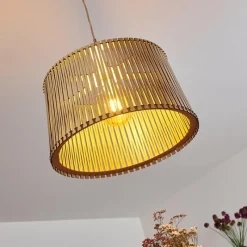 Luminaires Rustiques-hofstein Suspension Timmele Bois clair, Nickel mat, 1 lumière