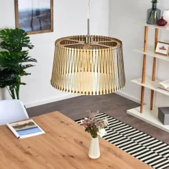 Luminaires Rustiques-hofstein Suspension Timmele Bois clair, Nickel mat, 1 lumière