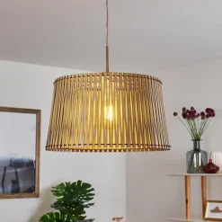 Luminaires Rustiques-hofstein Suspension Timmele Bois clair, Nickel mat, 1 lumière