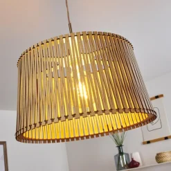 Luminaires Rustiques-hofstein Suspension Timmele Bois clair, Nickel mat, 1 lumière