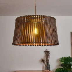 Luminaires Rustiques-hofstein Suspension Timmele Brun, Nickel mat, 1 lumière