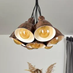 Lampes Industrielles-hofstein Suspension Timola Cuivre, Rouille, 7 lumières