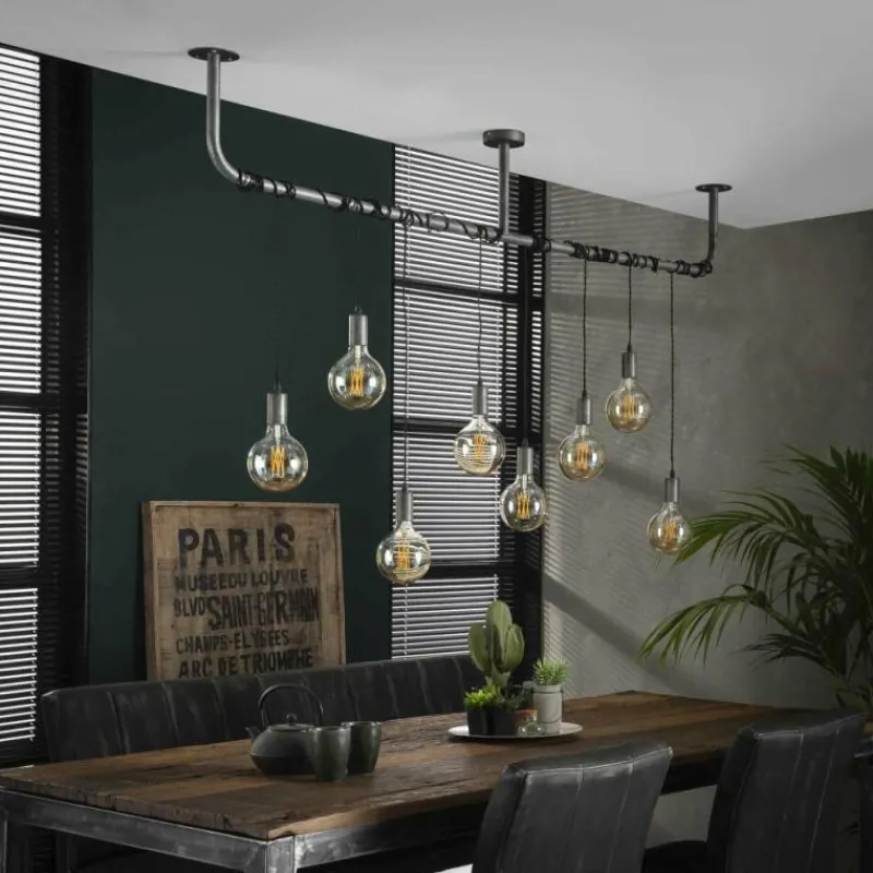 Lampes Industrielles-hofstein Suspension Tjergaast Argenté, 8 lumières