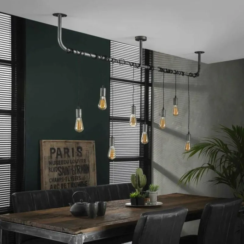 Lampes Industrielles-hofstein Suspension Tjergaast Argenté, 8 lumières