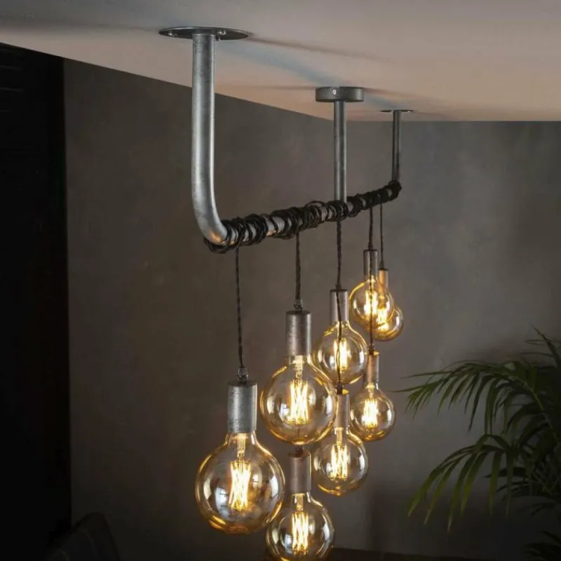 Lampes Industrielles-hofstein Suspension Tjergaast Argenté, 8 lumières