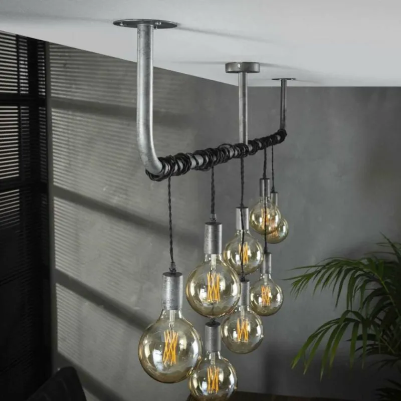 Lampes Industrielles-hofstein Suspension Tjergaast Argenté, 8 lumières