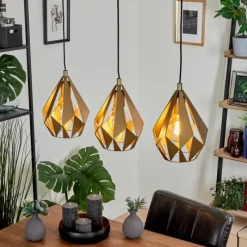 Lampes Dorées-hofstein Suspension Tobas Or, 3 lumières