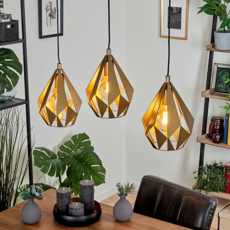 Lampes Dorées-hofstein Suspension Tobas Or, 3 lumières