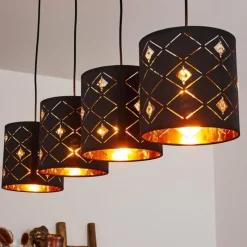 Lampes En Tissu-hofstein Suspension Trasancos Noir, 4 lumières