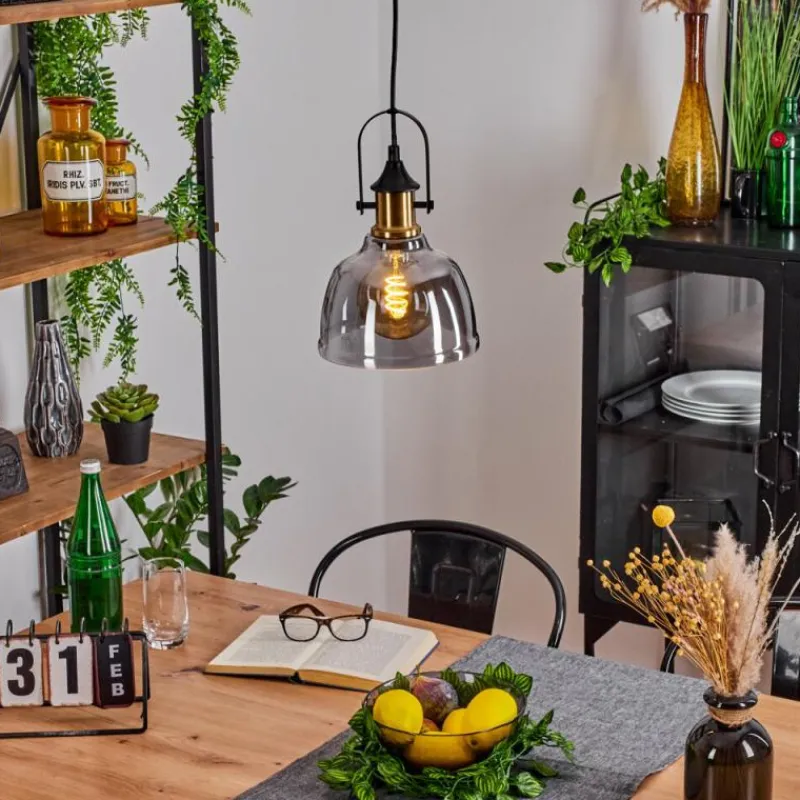 Suspension Verre Fumé-hofstein Suspension Trejos Laiton, Noir, 1 lumière