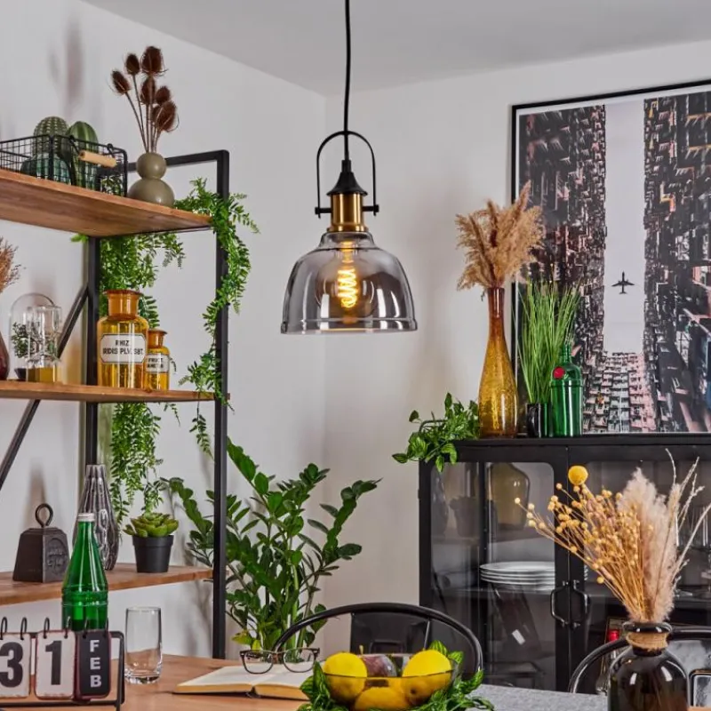 Suspension Verre Fumé-hofstein Suspension Trejos Laiton, Noir, 1 lumière