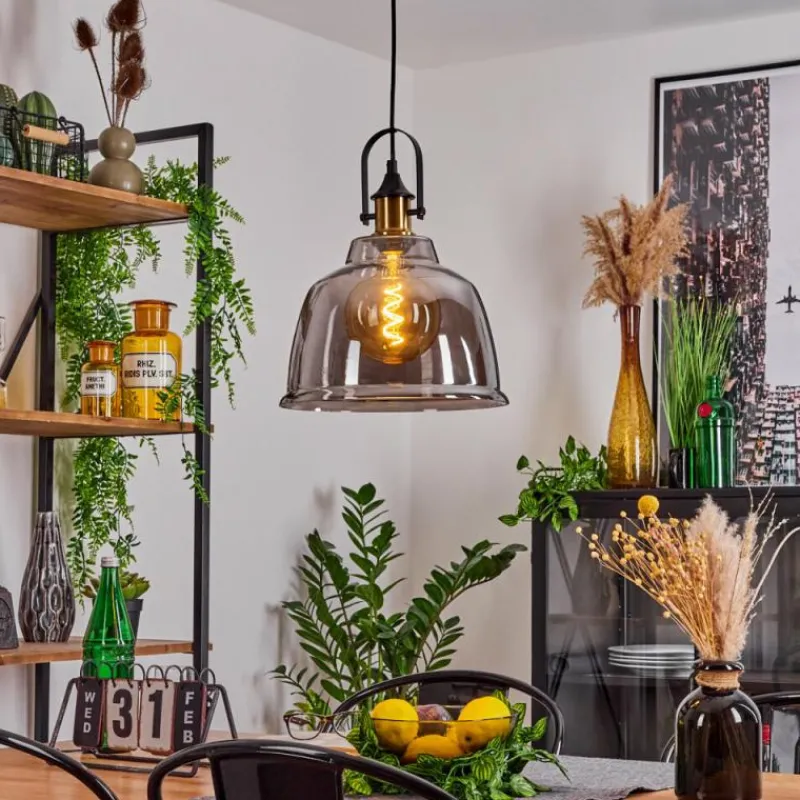 Suspension Verre Fumé-hofstein Suspension Trejos Laiton, Noir, 1 lumière