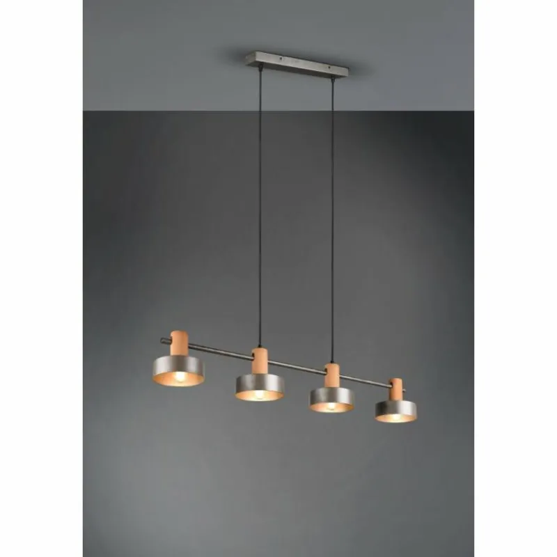 Lampes Industrielles-Luminaires Trio Suspension Trio Gaya Brun foncé, Nickel mat, 4 lumières