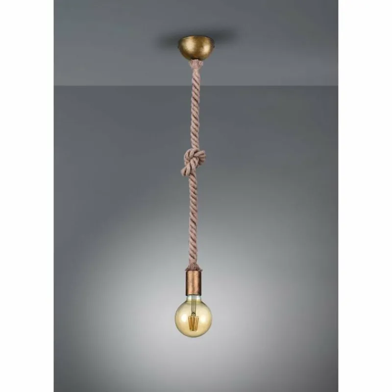 Style Boho-Chic-Luminaires Trio Suspension Trio Leuchten CORD Brun, Laiton, 1 lumière