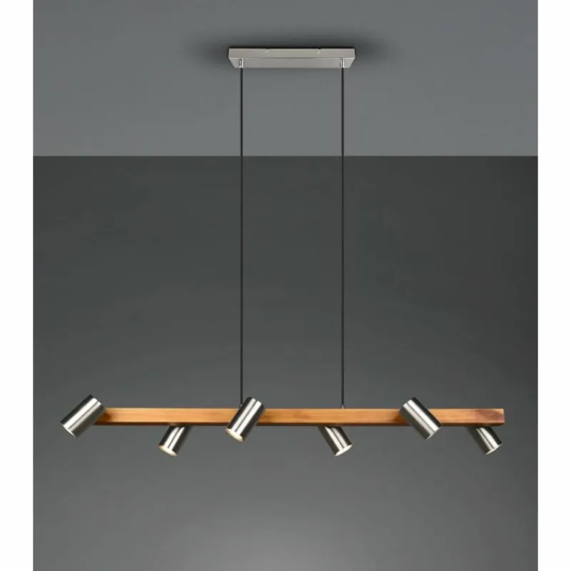 Lampes En Bois-Luminaires Trio Suspension Trio Marley Écru, Nickel mat, 6 lumières