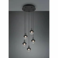 Suspension Verre Fumé-Luminaires Trio Suspension Trio Mela Noir, 5 lumières