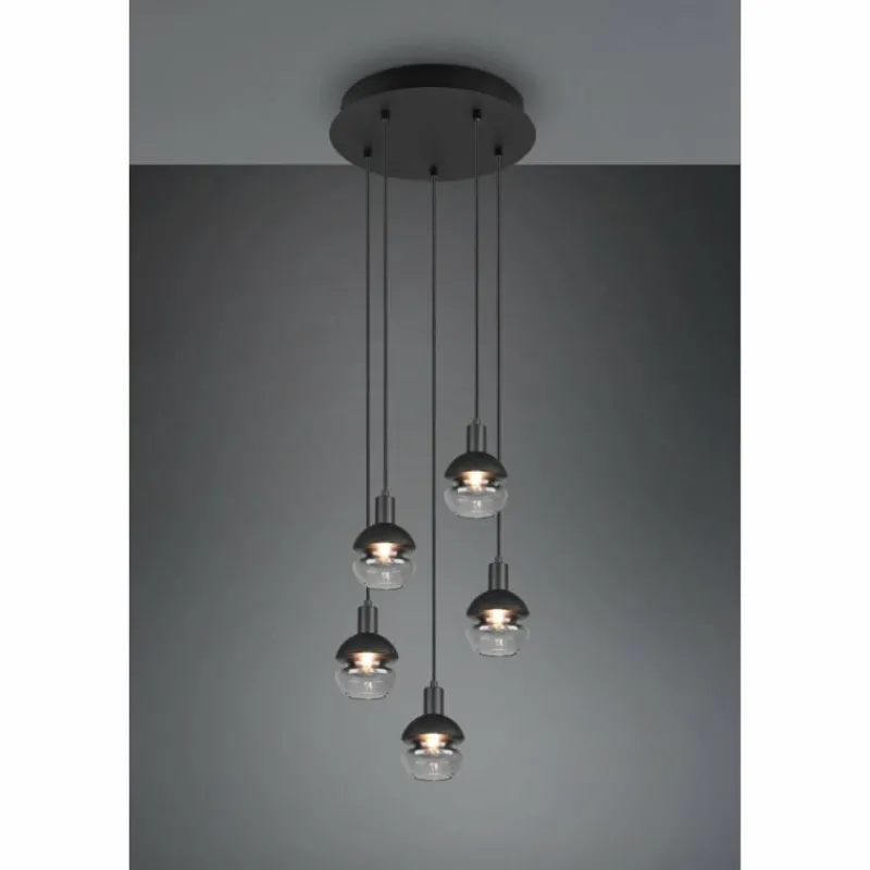 Suspension Verre Fumé-Luminaires Trio Suspension Trio Mela Noir, 5 lumières
