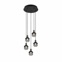 Suspension Verre Fumé-Luminaires Trio Suspension Trio Mela Noir, 5 lumières