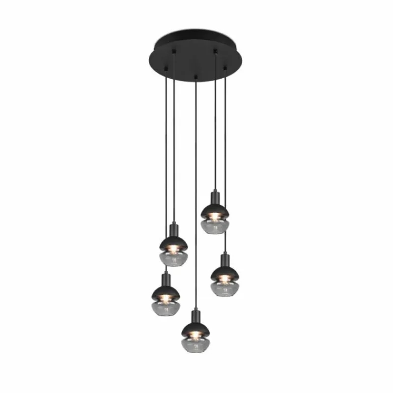 Suspension Verre Fumé-Luminaires Trio Suspension Trio Mela Noir, 5 lumières