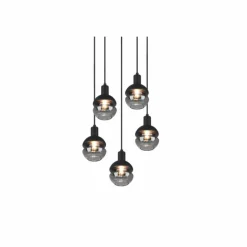 Suspension Verre Fumé-Luminaires Trio Suspension Trio Mela Noir, 5 lumières
