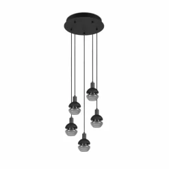 Suspension Verre Fumé-Luminaires Trio Suspension Trio Mela Noir, 5 lumières