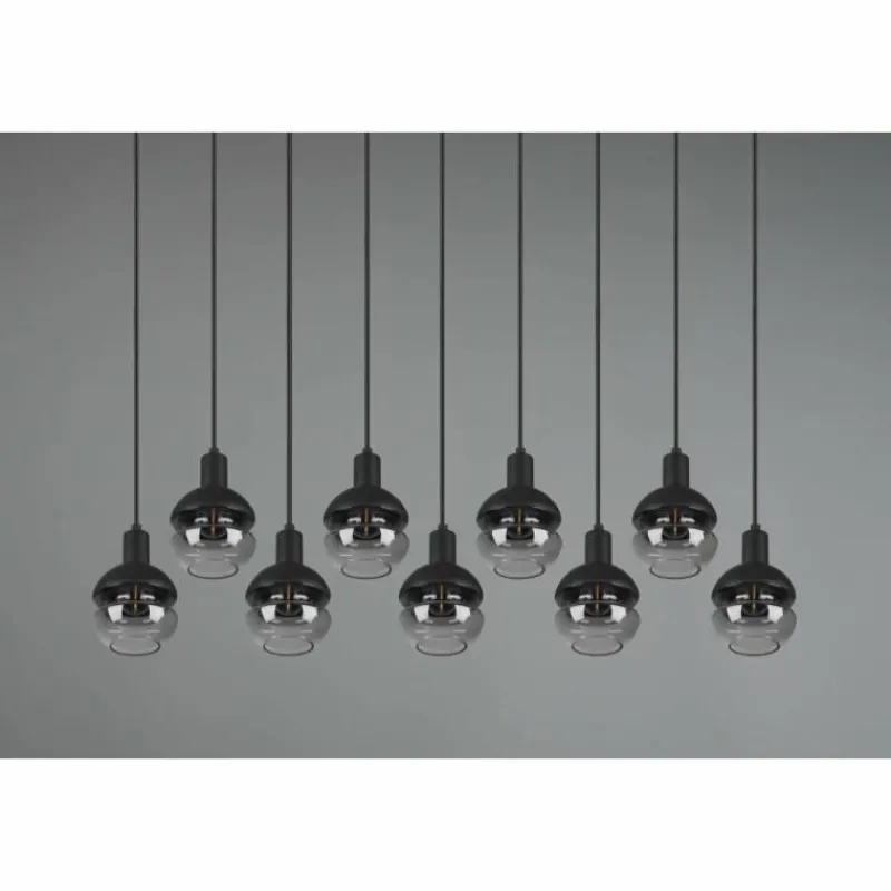 Suspension Verre Fumé-Luminaires Trio Suspension Trio Mela Noir, 9 lumières
