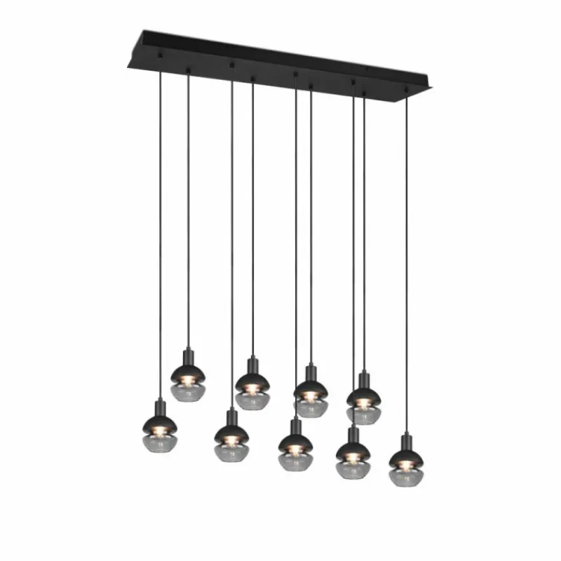 Suspension Verre Fumé-Luminaires Trio Suspension Trio Mela Noir, 9 lumières