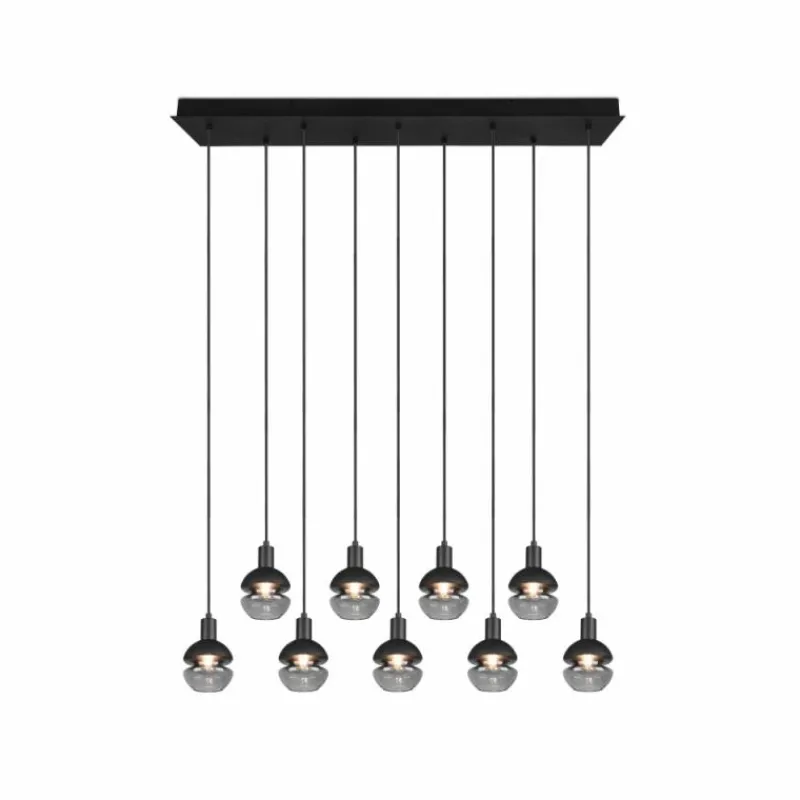 Suspension Verre Fumé-Luminaires Trio Suspension Trio Mela Noir, 9 lumières