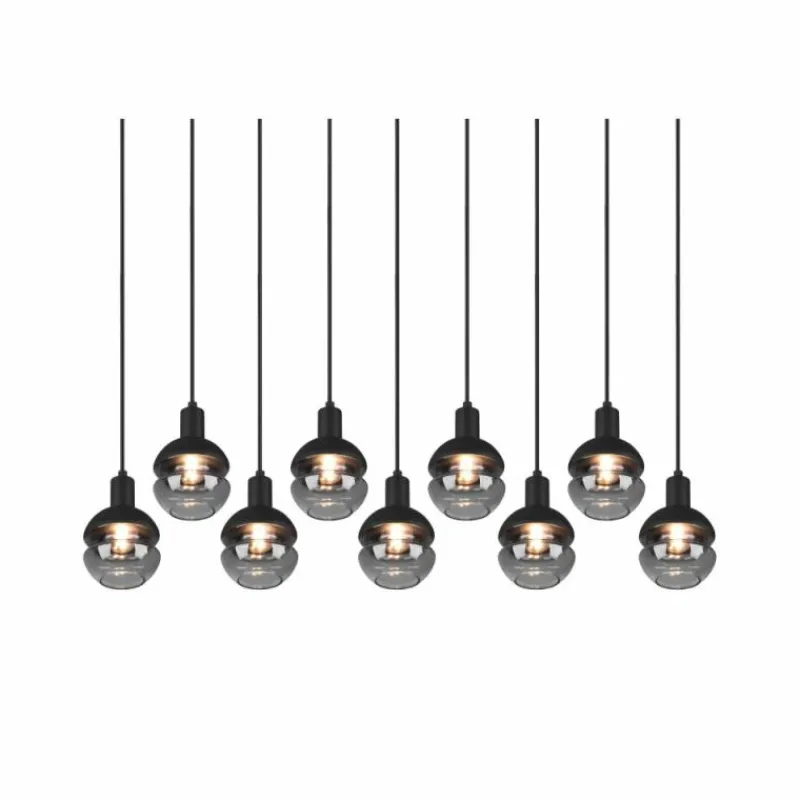Suspension Verre Fumé-Luminaires Trio Suspension Trio Mela Noir, 9 lumières