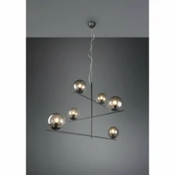 Suspension Verre Fumé-Luminaires Trio Suspension Trio Pure Anthracite, 6 lumières
